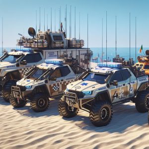 Beach patrol vehicles illustration.