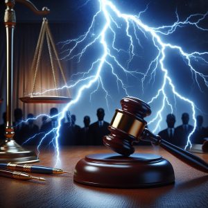 Gavel and lightning strike