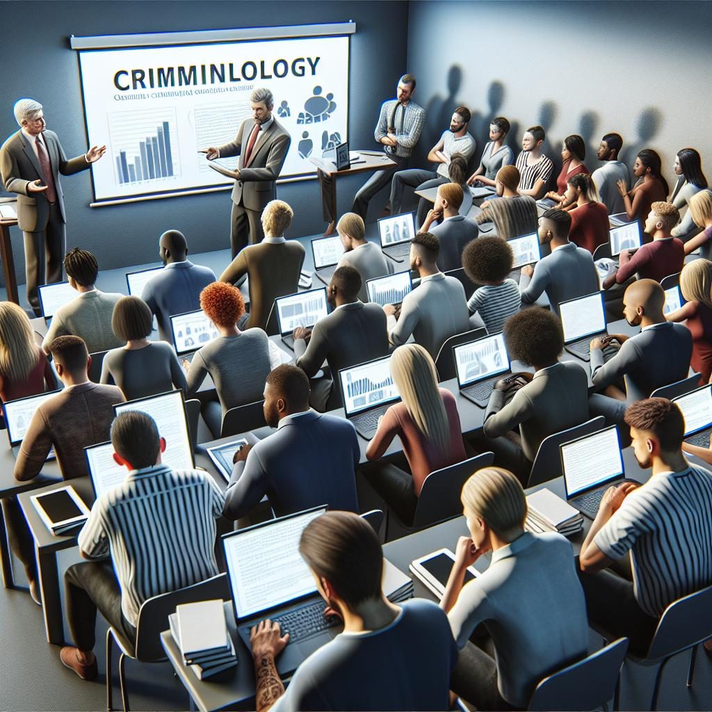 Online criminology classroom scene.