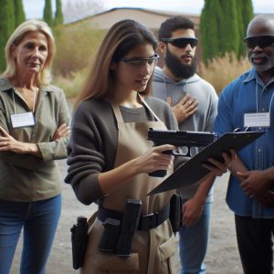 Gun safety demonstration outdoors.