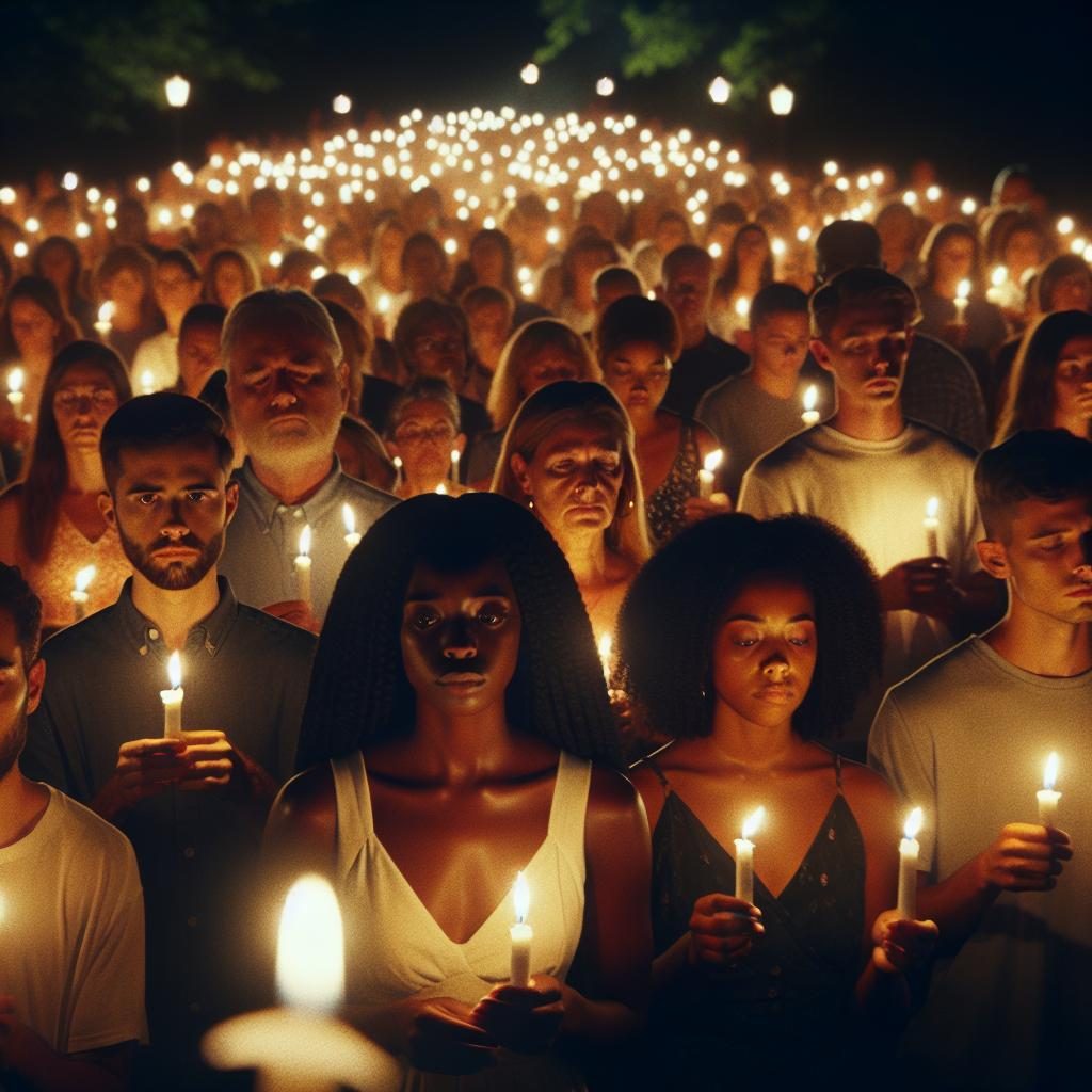 Candlelit remembrance ceremony outdoors.