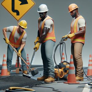 Road repair work scene