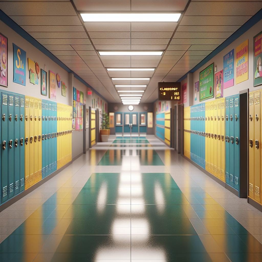 Empty school hallway