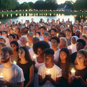 Community vigil lake scene