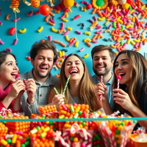 Ferrara Candy display with influencers enjoying various candies