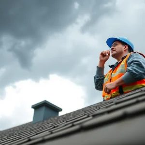 Inspector checking roof tiles for hurricane readiness