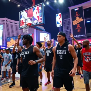 A vibrant basketball scene representing NBA marketing partners in Las Vegas.