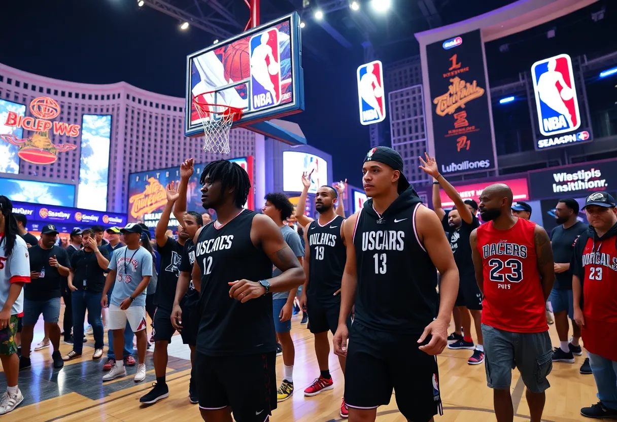 A vibrant basketball scene representing NBA marketing partners in Las Vegas.