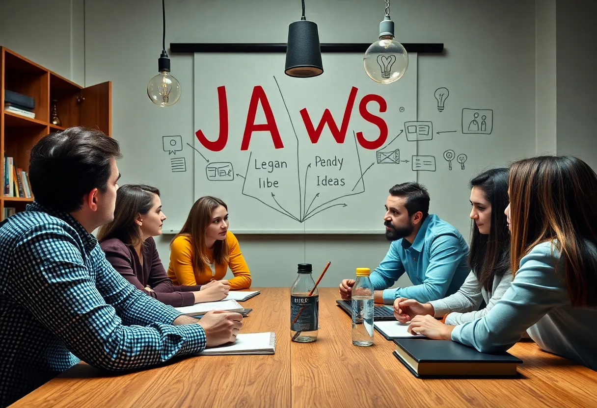 Marketing team brainstorming original ideas inspired by Jaws