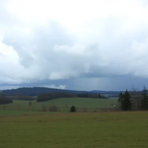 Dark rain clouds over a Polish landscape