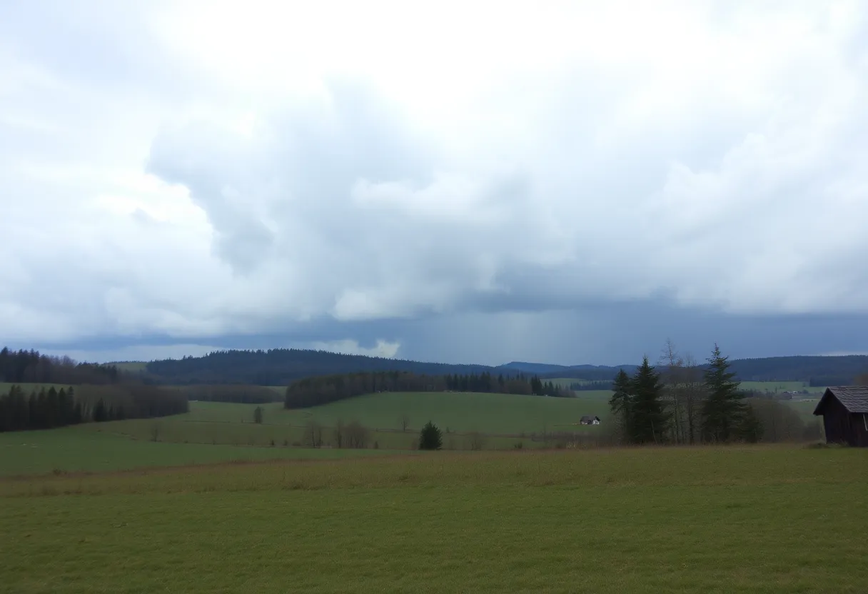 Dark rain clouds over a Polish landscape