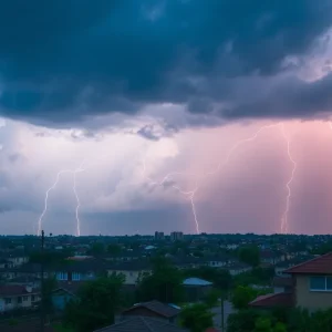 Dark clouds and lightning during severe thunderstorms in the Upstate