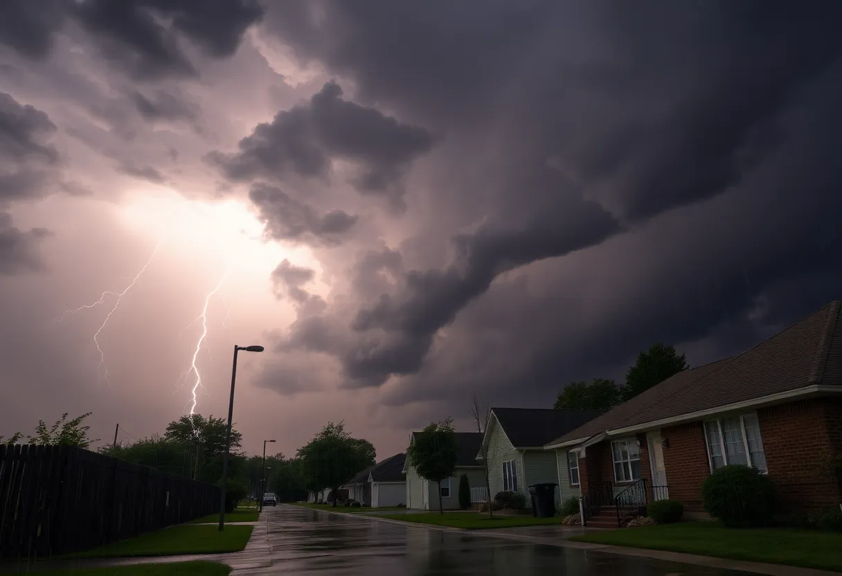 Dark clouds and lightning during a thunderstorm in Greenwood