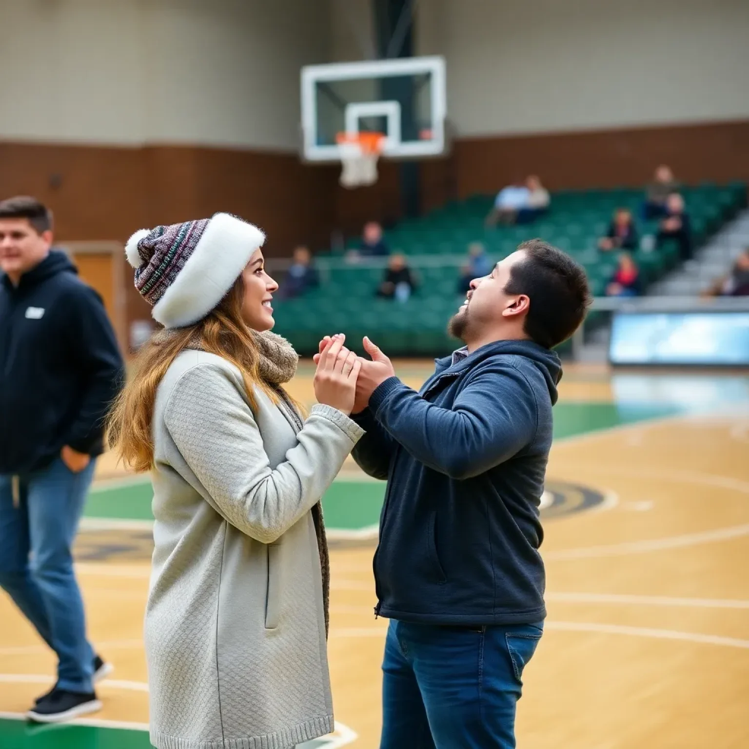 Greenwood Proposal on Basketball Court Creates Memorable Holiday Moment at Lander University