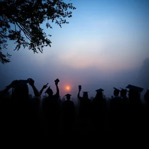 Morning Fog Settles Over Greenwood as Lander University Graduates Celebrate New Beginnings