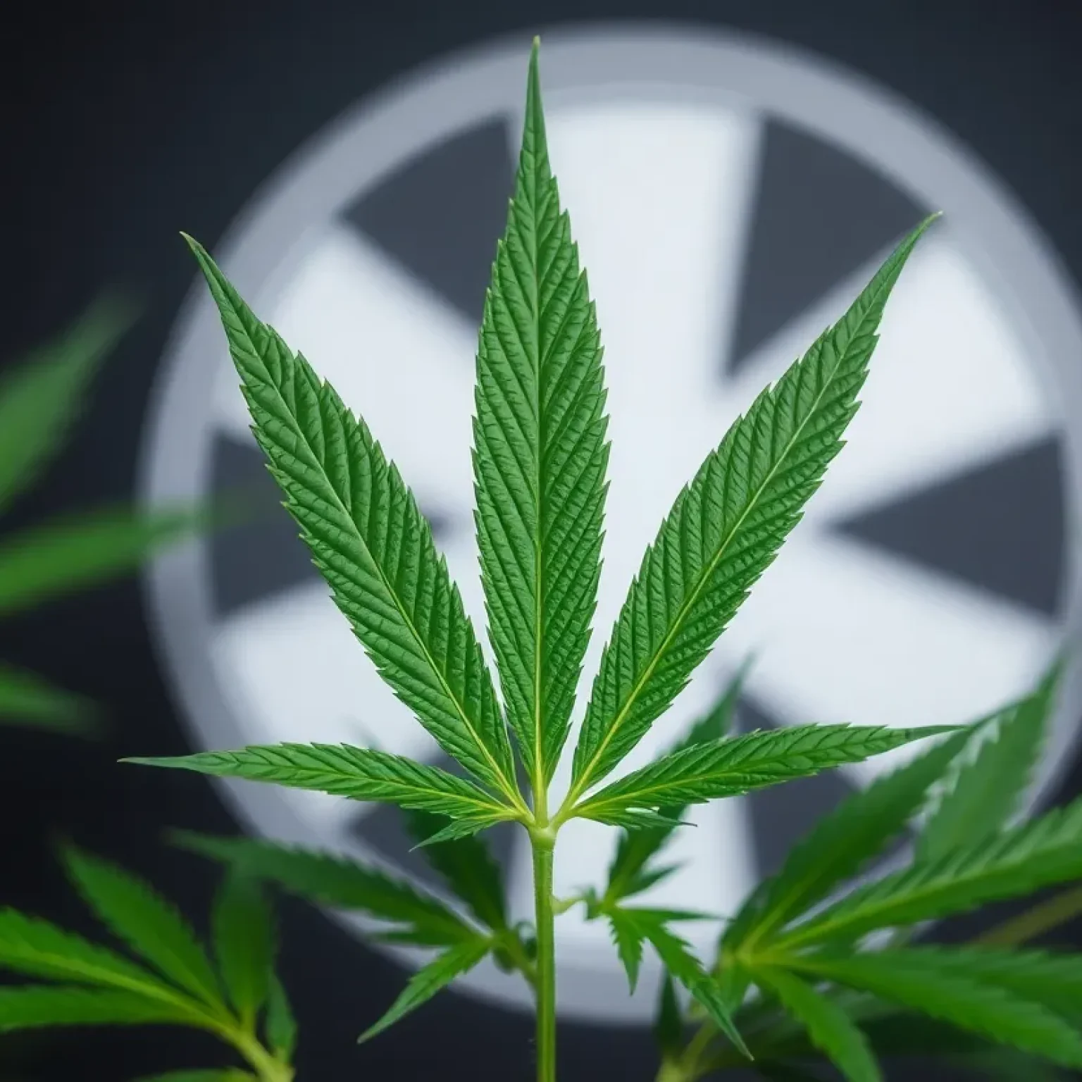 Green cannabis leaves with a medical symbol background.