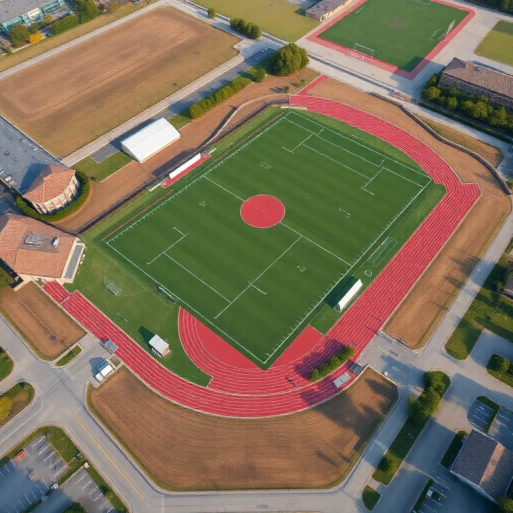 Aerial view of a new athletic field complex