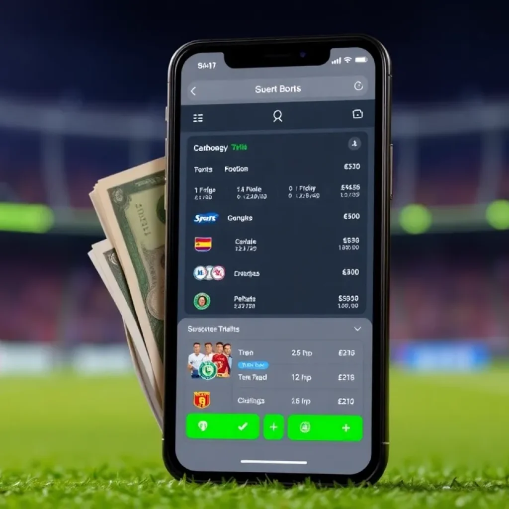 Online sports betting apps on a smartphone with cash.