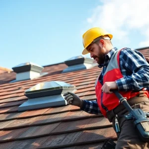 Person installing roof vents safely on a home rooftop.