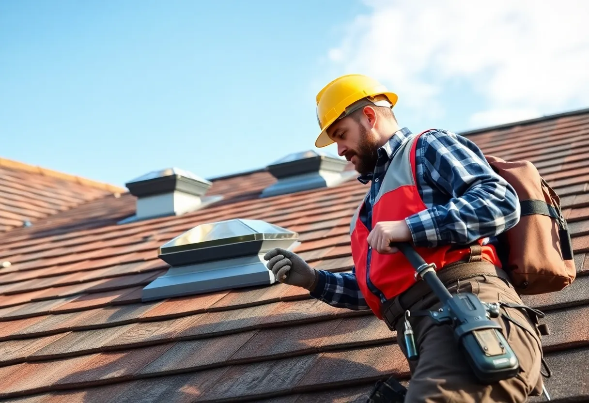 Person installing roof vents safely on a home rooftop.