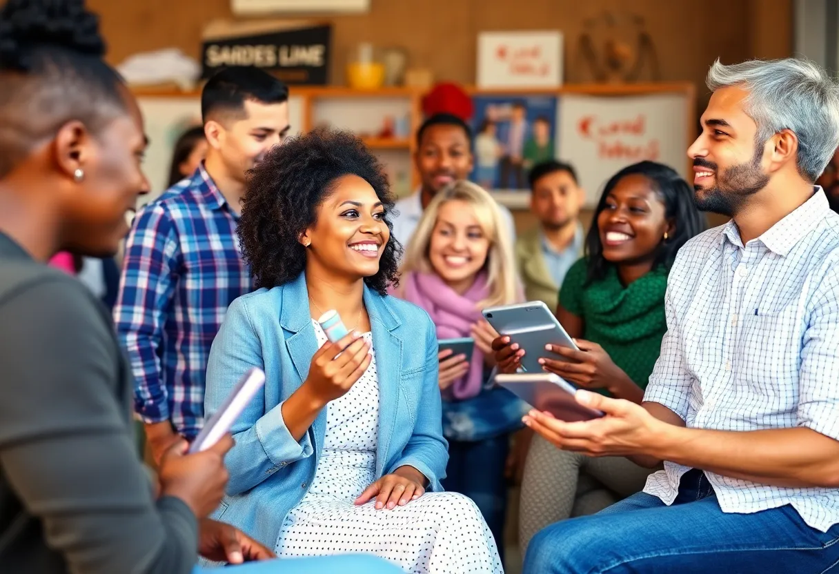 Diverse group sharing emotional stories