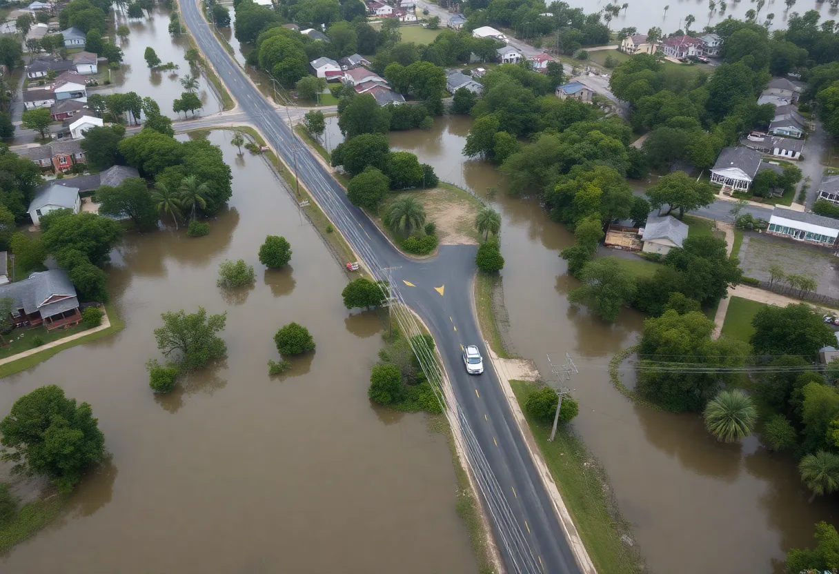 Aerial view showing flood damage due to Hurricane Helene in the Southeast.