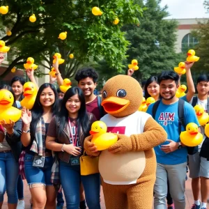 Celebration at Texas A&M International University with students and colorful rubber ducks