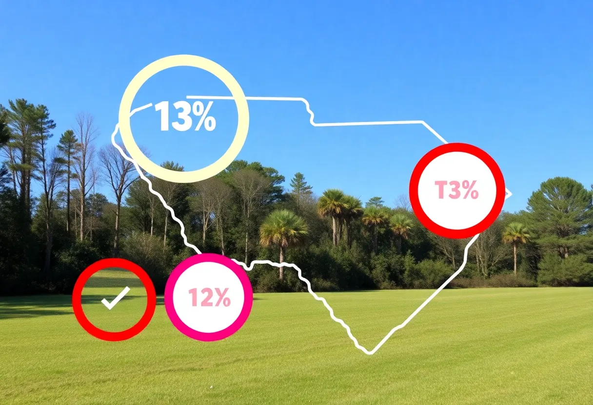 South Carolina state outline with tax reduction symbols.