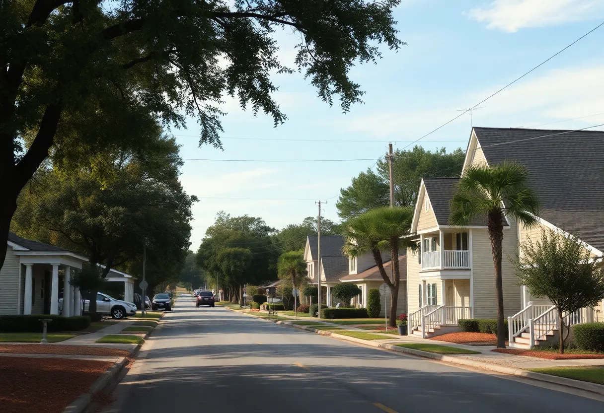 Tranquil street view of Aiken, South Carolina, reflecting community life.