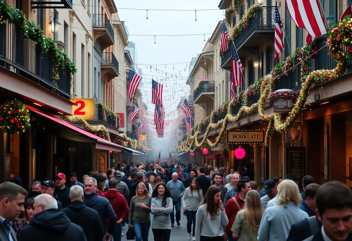 Crowded Bourbon Street during New Year's Eve festivities