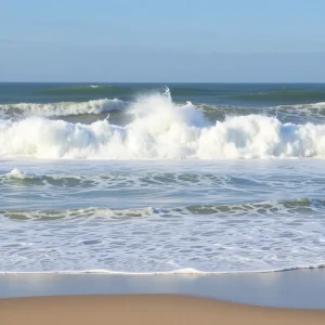 High surf waves crashing on Charleston beach