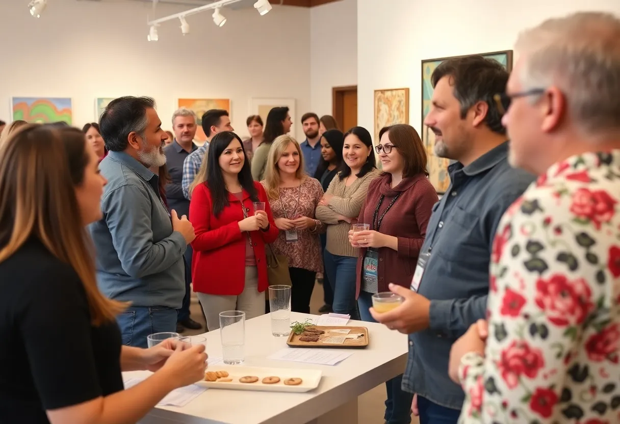 Community members participating in a lecture about decision-making at an arts center.