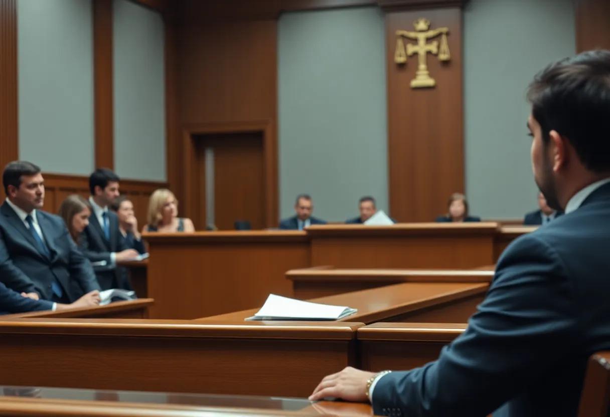 A courtroom representing justice and mental health issues