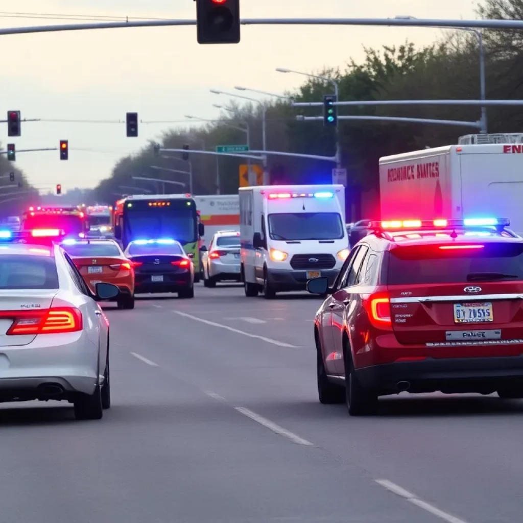 Scene of a crash involving a police car at a busy intersection