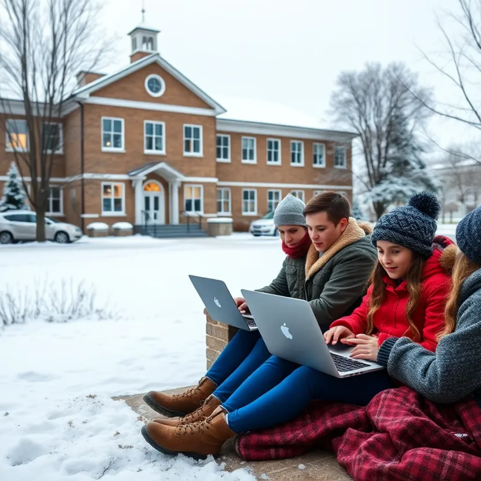 Students participating in E-Learning days during a cold snap