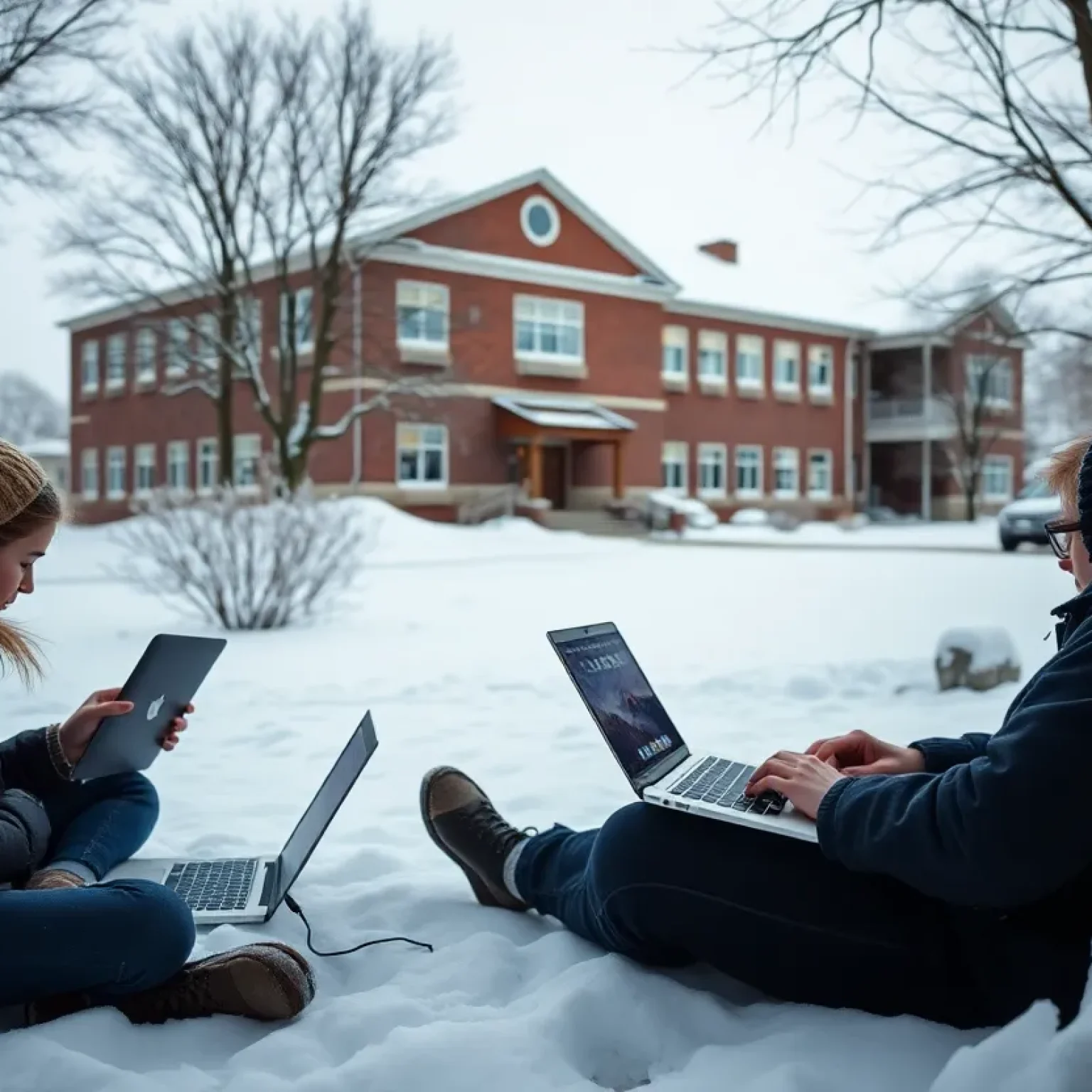 Students studying at home during cold weather in Upstate South Carolina