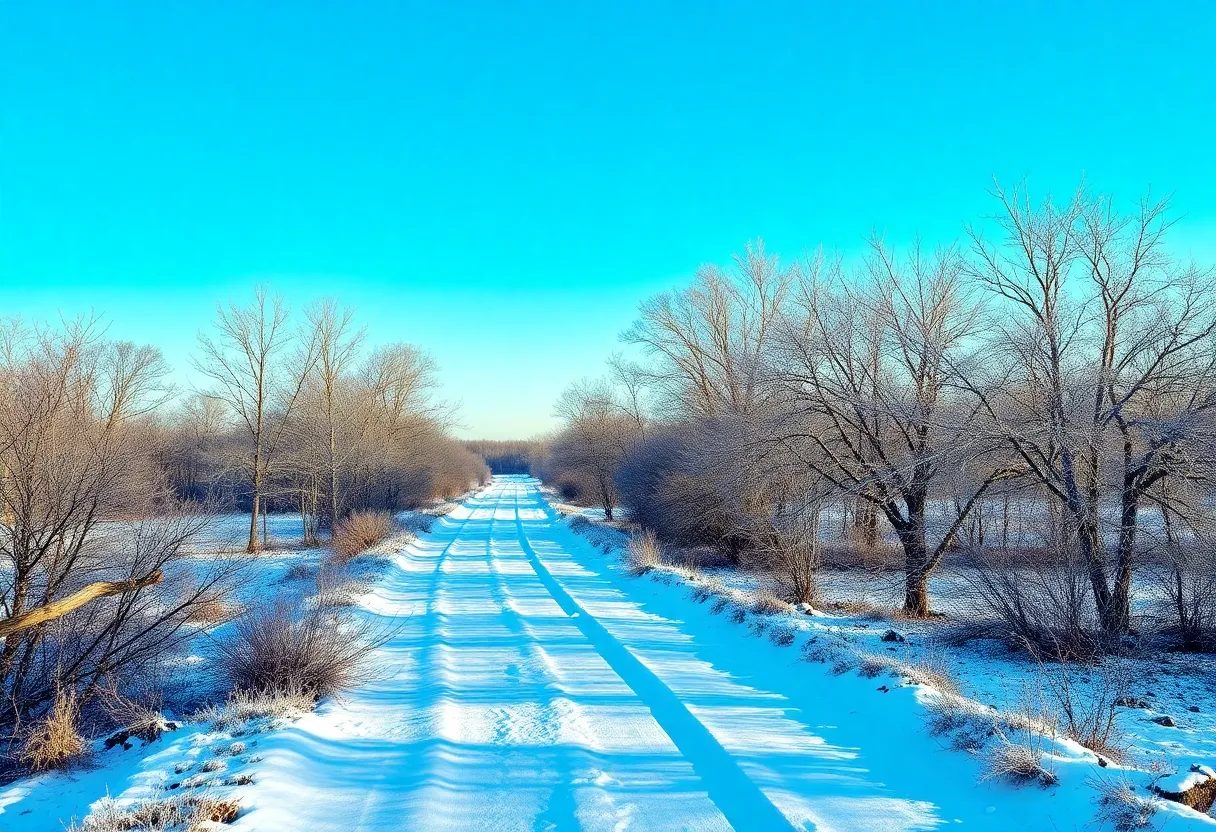 Cold winter landscape in Texas affected by polar vortex