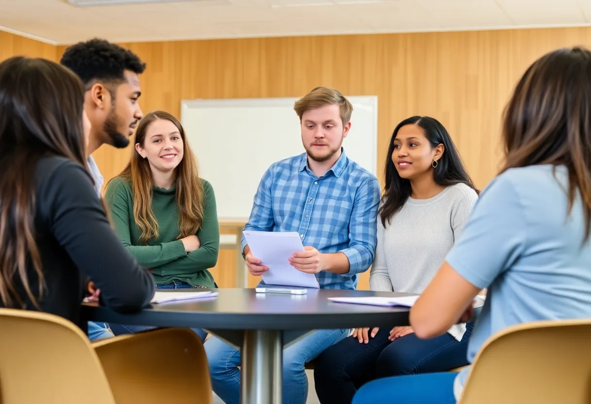 College students participating in a workshop on preventing sexual violence