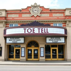 Exterior of the Greenwood Community Theatre, a historic venue