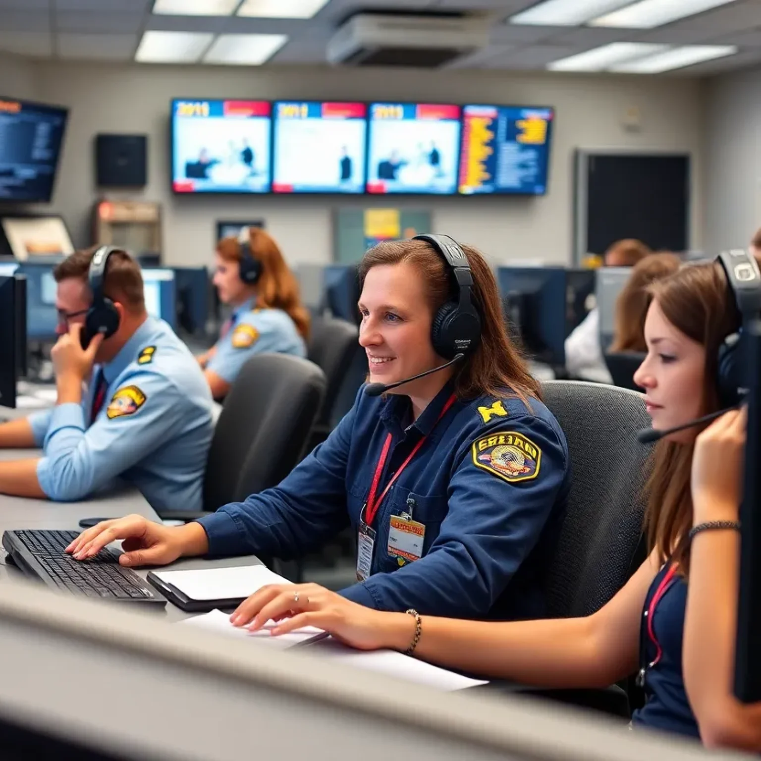 Dispatchers working in Greenwood County's emergency dispatch center