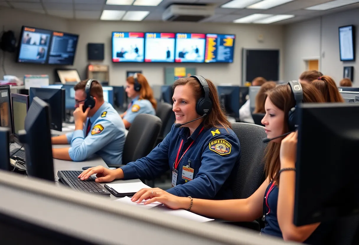 Dispatchers working in Greenwood County's emergency dispatch center