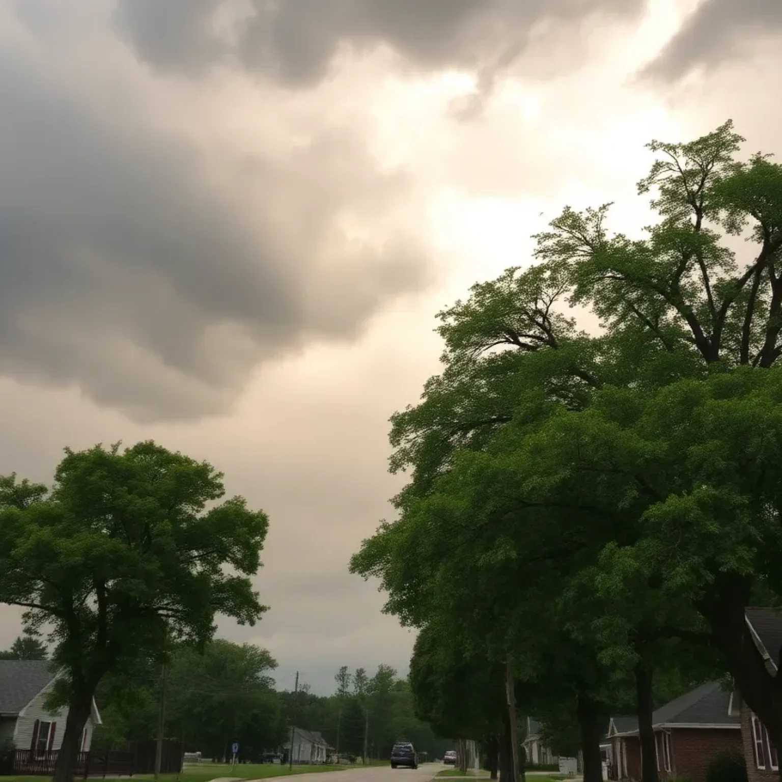 Stormy skies over Greenwood County with bending trees