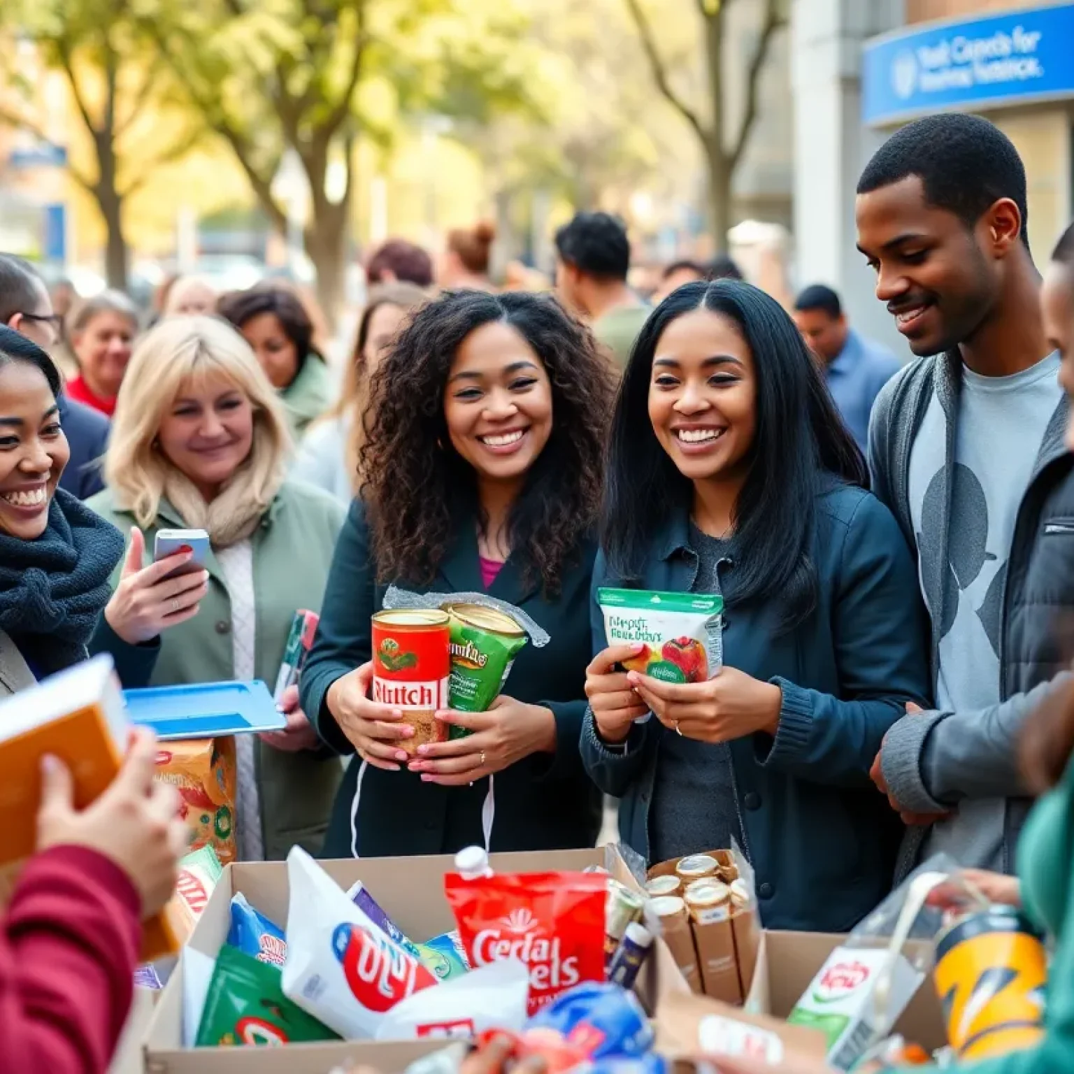 Community members participating in Greenwood's food drive