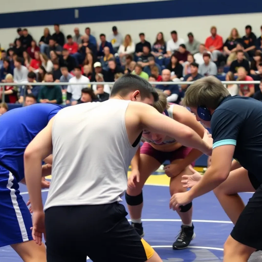 High school wrestlers competing at Bearcat Invitational