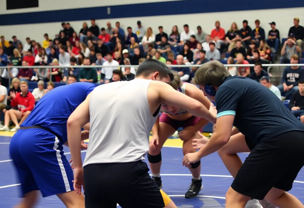 High school wrestlers competing at Bearcat Invitational