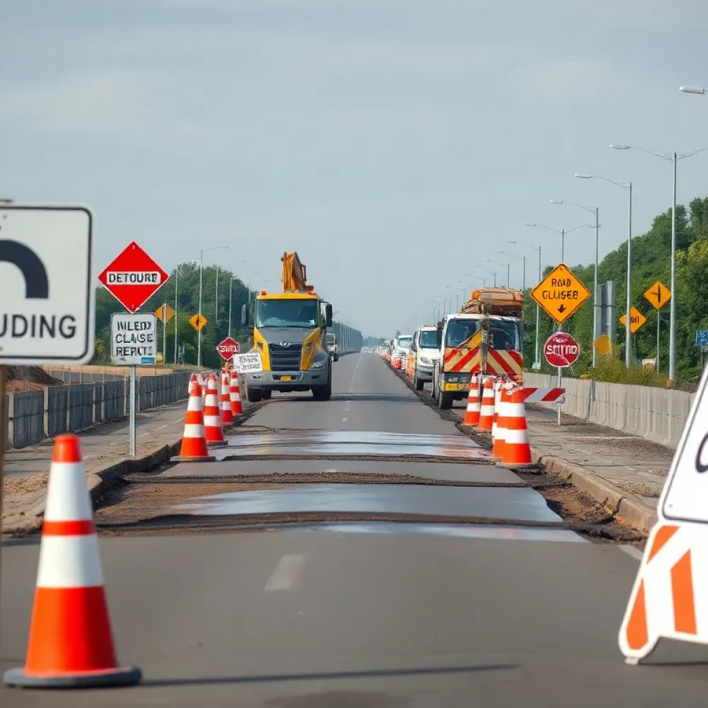 Construction site of Greenwood road repairs due to water line break