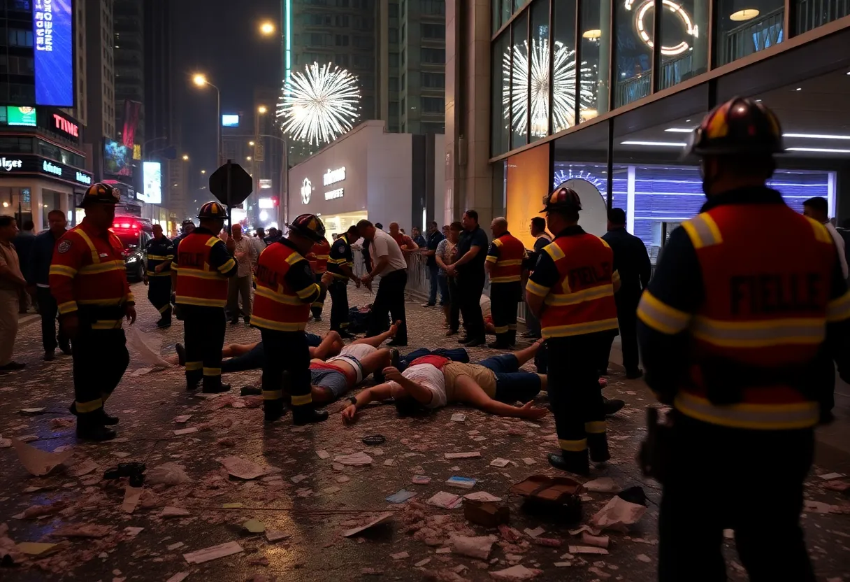 Emergency responders assist victims after a New Year's Eve fireworks explosion in Honolulu.