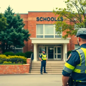 Police cars outside a school administrative building in Kingstree.