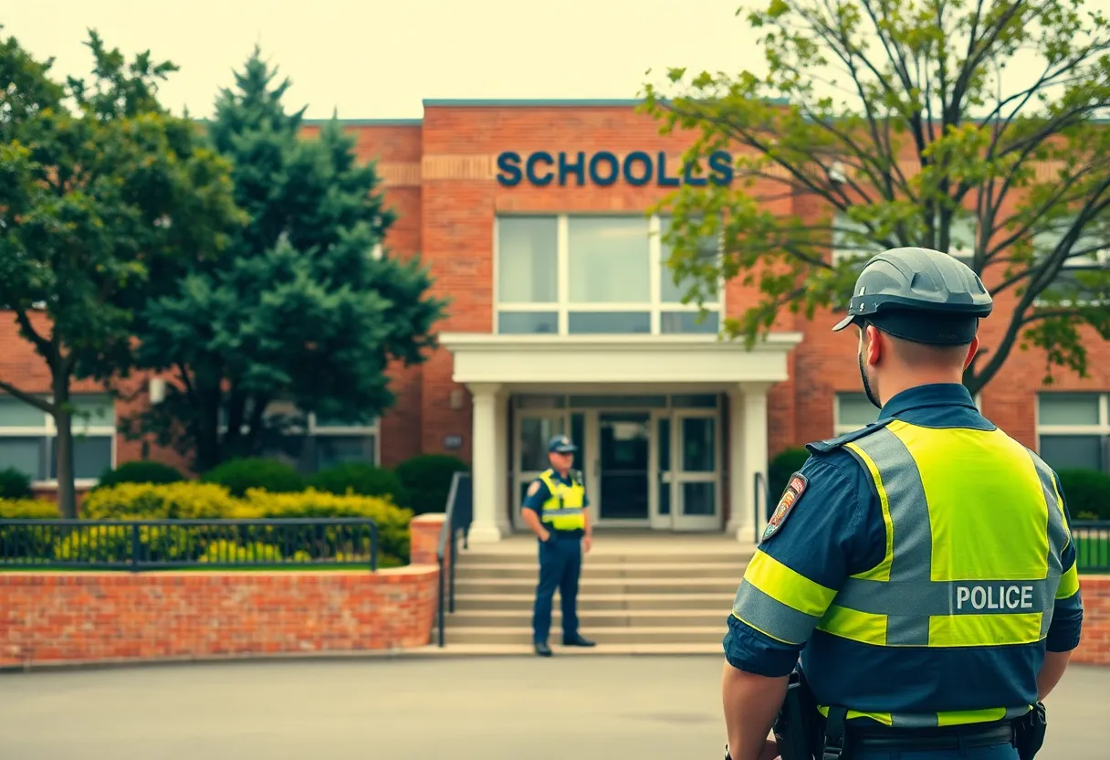 Police cars outside a school administrative building in Kingstree.