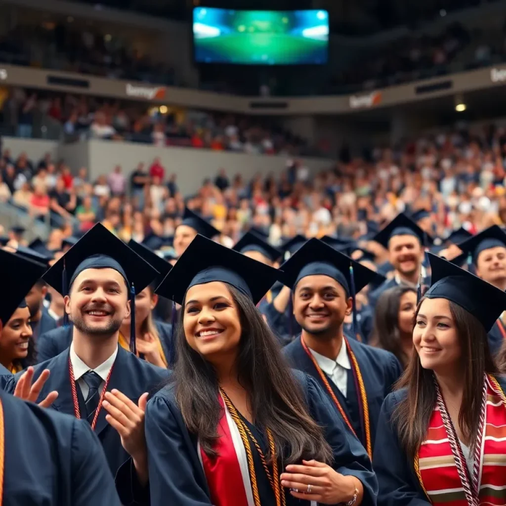 Graduates celebrating during Lander University's Commencement Ceremony.